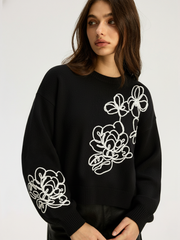 Floral Embroidery Wool-Blend Sweater
