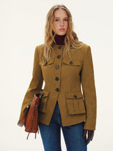 Button-Front Suede-Effect Blazer