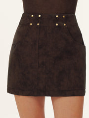 Metal Studded Suede Effect Mini Skirt