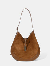 Faux Leather Trim Suede Effect Hobo Bag
