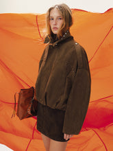 Vintage Suede Effect Studded Bomber Jacket