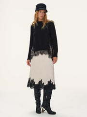 Lace Hem Pleated Midi Skirt