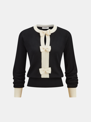 Contrast Trim Bow Detail Knit Top