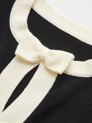 Contrast Trim Bow Detail Knit Top