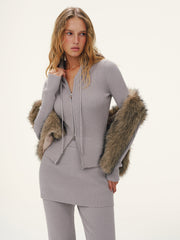 Hooded Ribbed Zip Cardigan