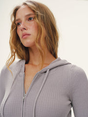Hooded Ribbed Zip Cardigan