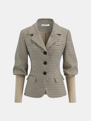 Houndstooth Puffed-Sleeve Blazer
