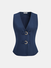 Buckle Detail Sleeveless V-Neck Vest