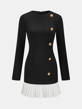 Pleated Hem Panel Asymmetric Metal Detail Mini Dress