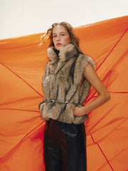 Faux Fur Sleeveless Vest without Belt