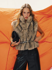 Faux Fur Sleeveless Vest without Belt