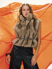 Faux Fur Sleeveless Vest without Belt