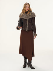 Shearling Collar Suede Effect Short Jacket