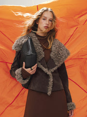 Shearling Collar Suede Effect Short Jacket