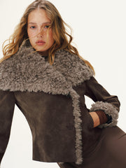 Shearling Collar Suede Effect Short Jacket