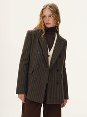Wool-Blend Double-Breasted Striped Blazer