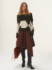 Argyle Pattern Off-Shoulder Sweater