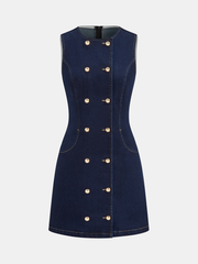Double-Breasted Denim Sleeveless Mini Dress