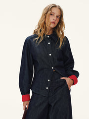 Heart-Back Contrast Cuff Denim Shirt
