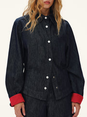 Heart-Back Contrast Cuff Denim Shirt
