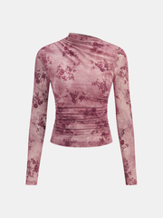 Rose Floral Mesh Ruched Top