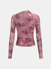 Rose Floral Mesh Ruched Top