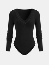 V-Neck Lace Trim Long Sleeve Bodysuit