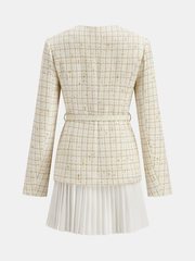 Belted Tweed Jacket and Pleated Mini Skirt Set