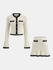 Contrast Trim Knitted Top and Mini Skirt Set