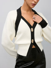 Metal Detail Contrast Trim V-Neck Sweater