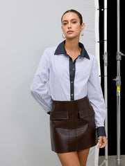 Denim Panel Striped Long-Sleeve Shirt