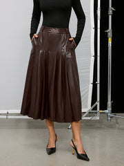 Pleated Faux Leather Maxi Skirt