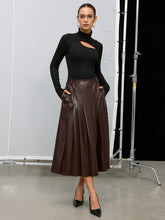 Pleated Faux Leather Maxi Skirt