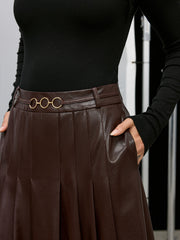 Pleated Faux Leather Maxi Skirt