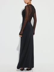Cross-Front Ruched Mesh Paneled Maxi Dress