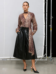 Tie Neck Leopard Print Long Sleeve Blouse