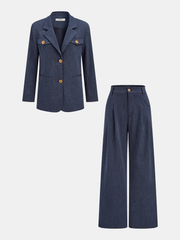 Lapel Blazer and Wide-Leg Pants Set