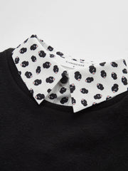 Detachable Printed Collar Knit Blouse
