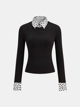 Detachable Printed Collar Knit Blouse
