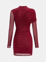 Semi-Sheer Mesh Ruched Mini Dress