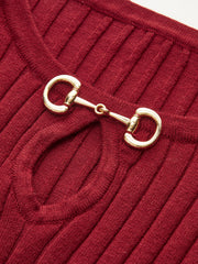 Bell Sleeve Mermaid Hem Horsebit Knit Midi Dress