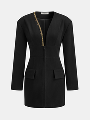 Zip-Front Gold Embellished Mini Dress