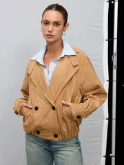 Double-Breasted Suede Effect Trench Coat