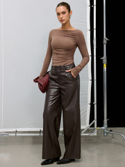 Bra-Free Long Sleeve Ruched Backless Bodysuit