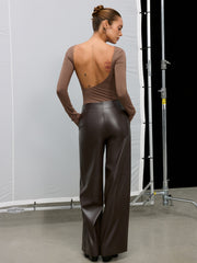 Bra-Free Long Sleeve Ruched Backless Bodysuit