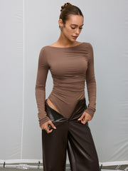 Bra-Free Long Sleeve Ruched Backless Bodysuit