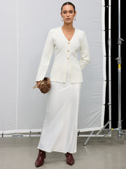 Metal Button V-Neck Knitted Cardigan