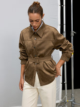 Belted Collared Suede Effect Jacket