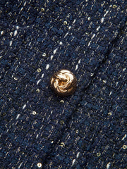 Pleated Hem Panel Tweed Belted Mini Dress