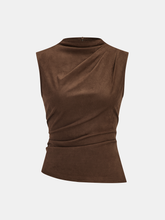 Suede Effect Ruched Sleeveless Vest